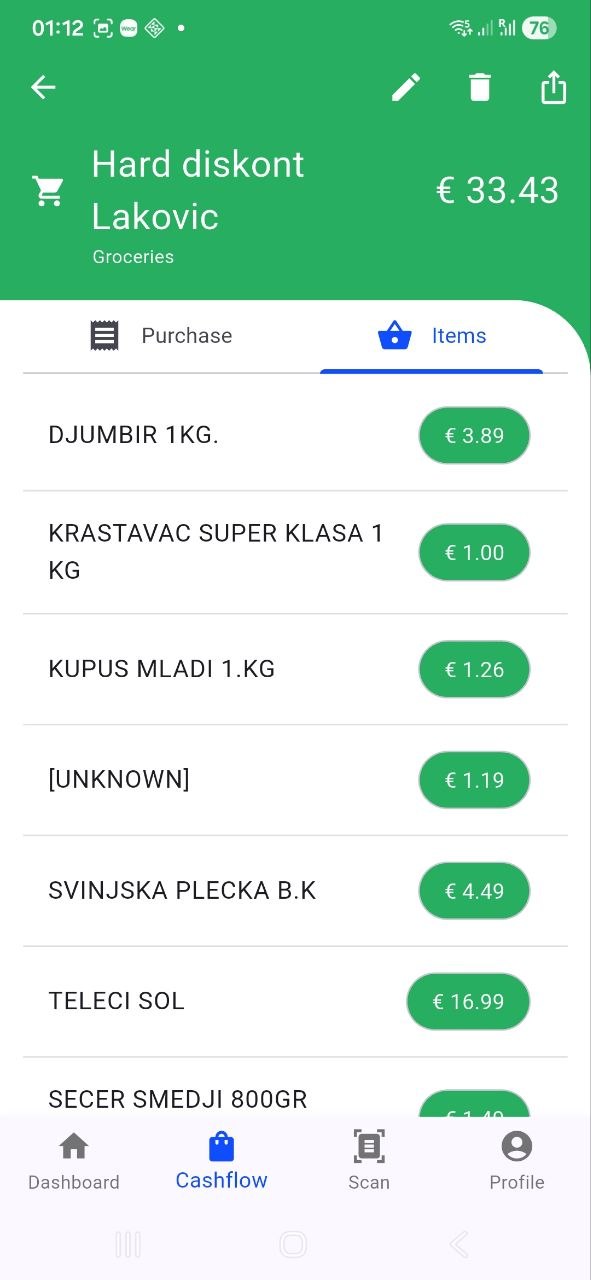 Expense purchase list screenshot